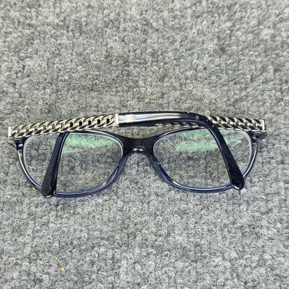 Chanel Cat Eye Eyeglasses Frames Purple Acetate Italy Gunmetal Silver